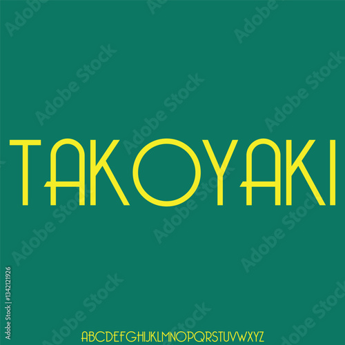 Decorative slab serif alphabet display font vector. Asian food typeface