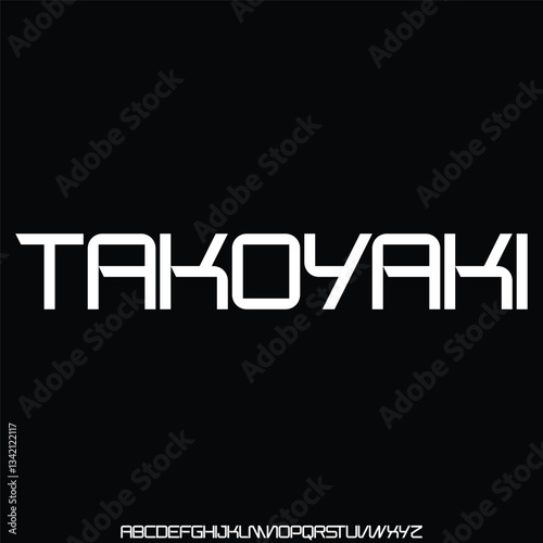 Decorative slab serif alphabet display font vector. Asian food typeface