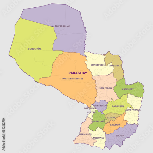 Isolated administrative divisions map of Paraguay