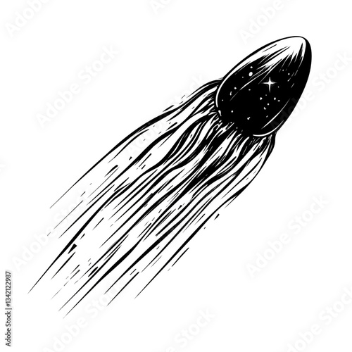 Comet symbol - black and white design for tattoos, logos and vectors - isolated on white