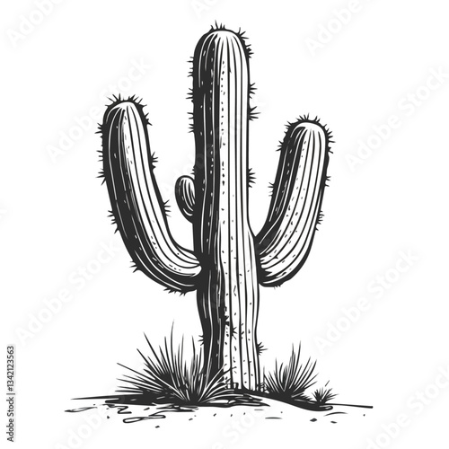 Desert Cactus symbol - black and white design for tattoos, logos and vectors - isolated on white