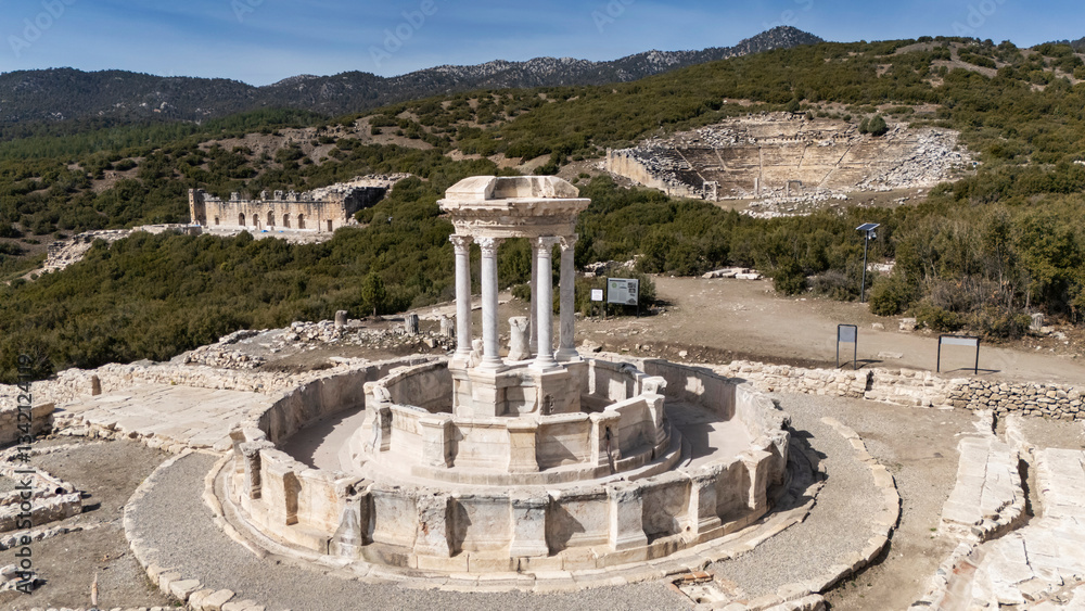 Fototapeta premium Aerial view of Kibyra ancient city. Burdur, Turkey