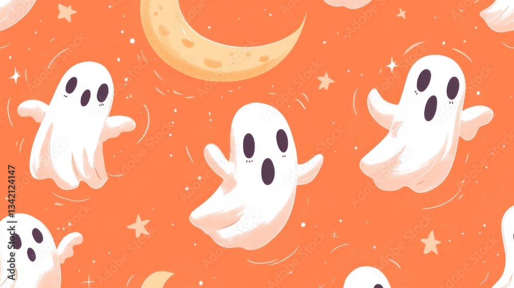 Cute Cartoon Ghosts Seamless Halloween Pattern Cute Cartoon Ghosts Seamless Halloween Pattern