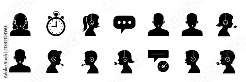 Silhouette Icon Set for Data Analysis, Web Development, Finance, Customer Satisfaction, Document and so on