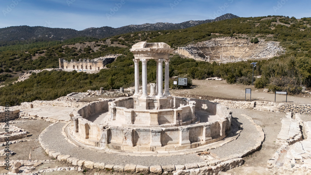 Aerial view of Kibyra ancient city. Burdur, Turkey
