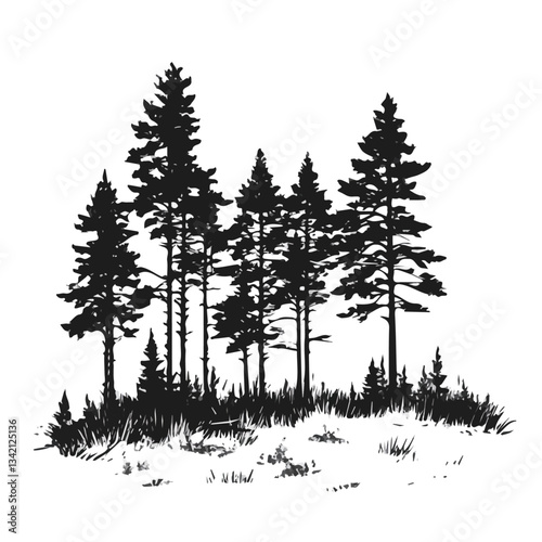 Forest Landscape symbol - black and white & minimalist design for tattoos, logos, vectors - isolated on white background.