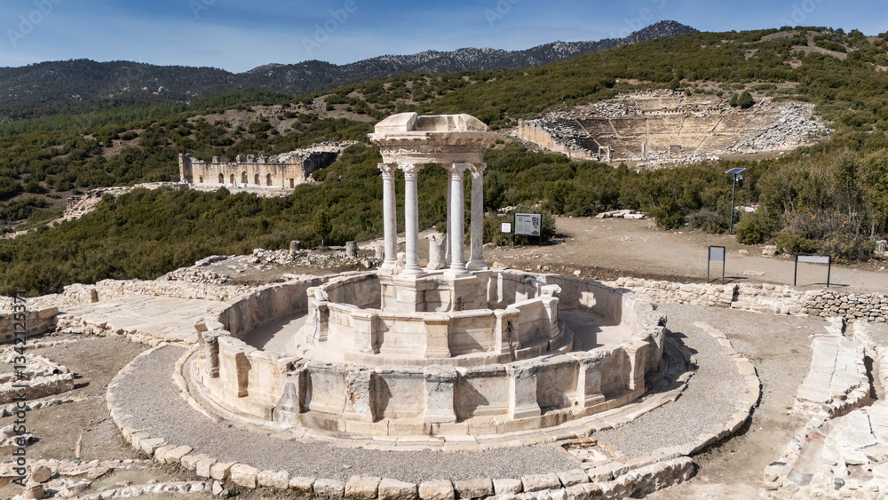 Aerial view of Kibyra ancient city. Burdur, Turkey