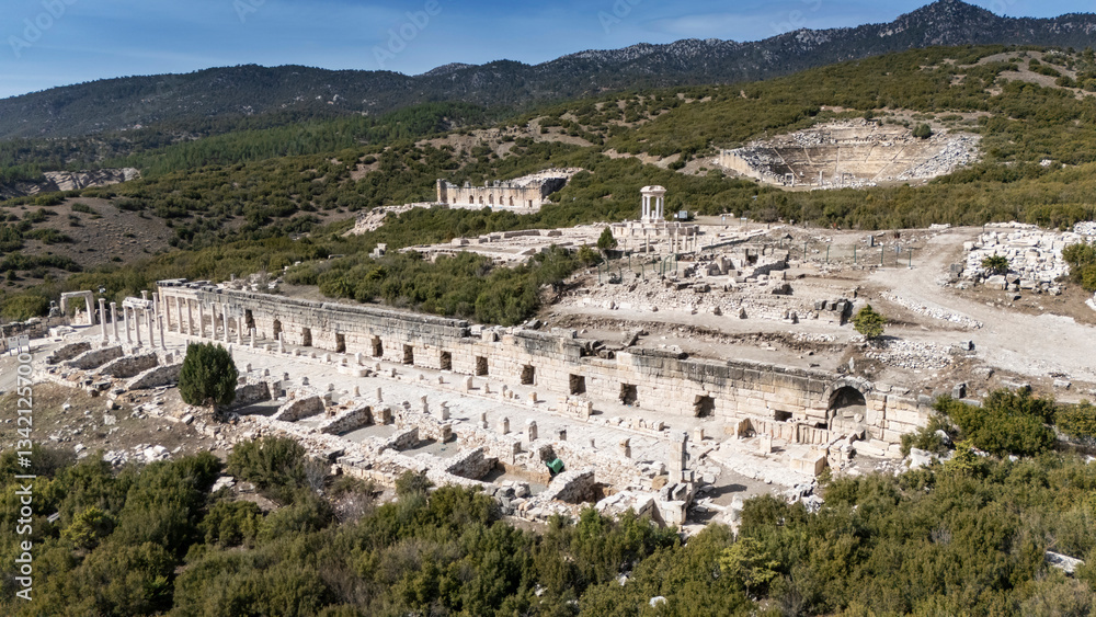 Aerial view of Kibyra ancient city. Burdur, Turkey
