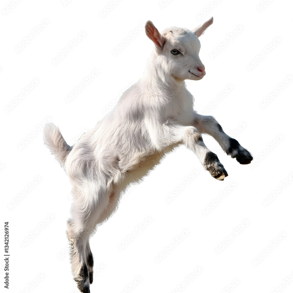 Obraz premium Baby Goat Doing a Silly Jump, Transparent Background