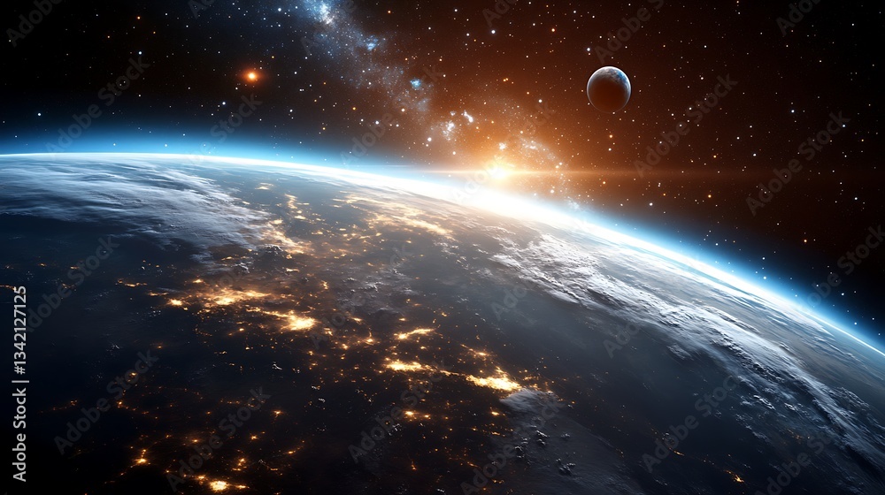 Obraz premium A breathtaking view of planet earth in deep space at sunrise