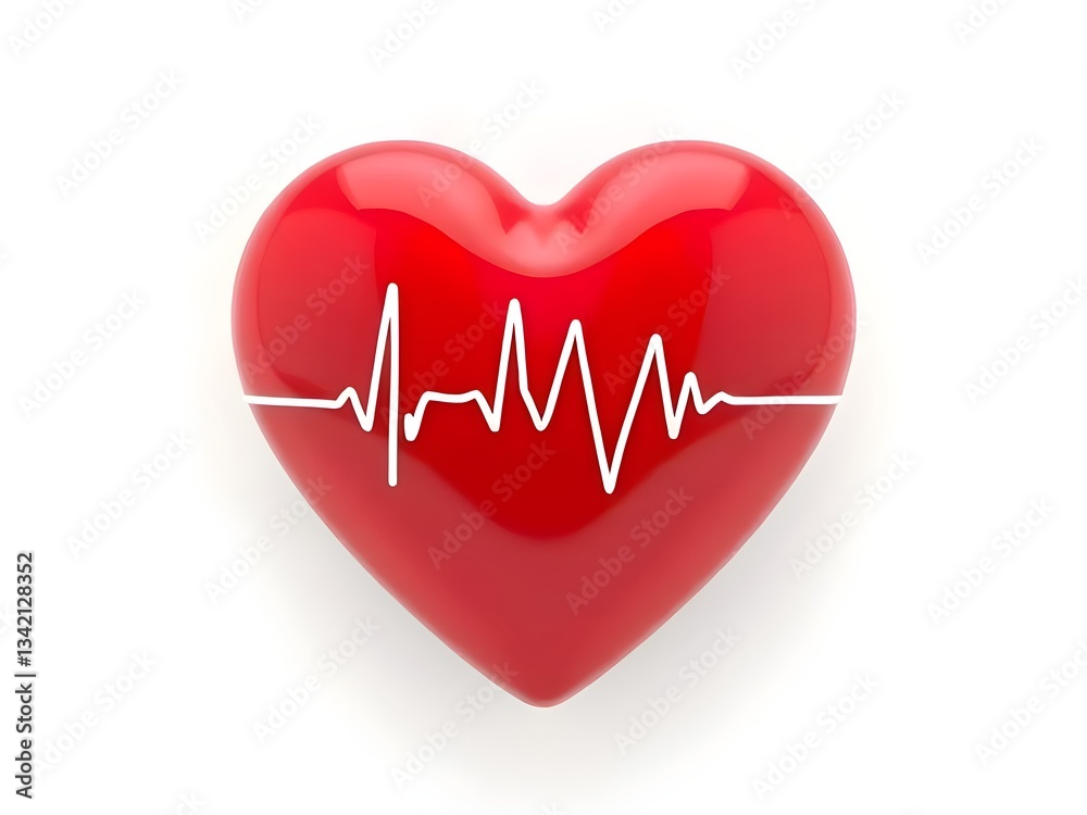 Red Heart with ECG Line Symbolizing Heartbeat and Health Red Heart with ECG Line Symbolizing Heartbeat and Health