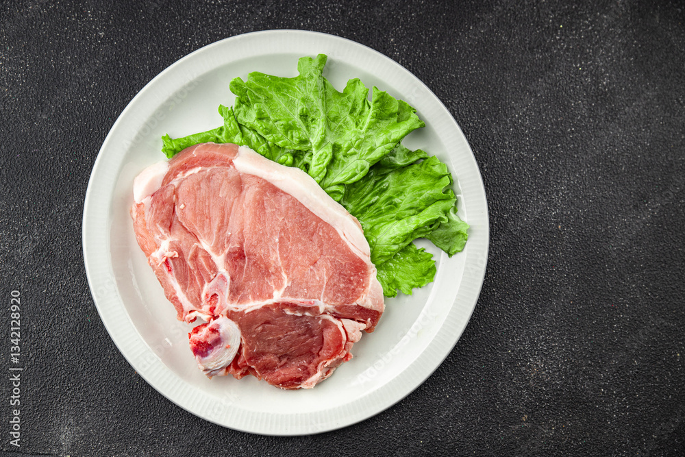 Pork on bones raw meat fresh tasty food dish delicious gourmet food background on the table rustic food top view copy space Pork on bones raw meat fresh tasty food dish delicious gourmet food background on the table rustic food top view copy space