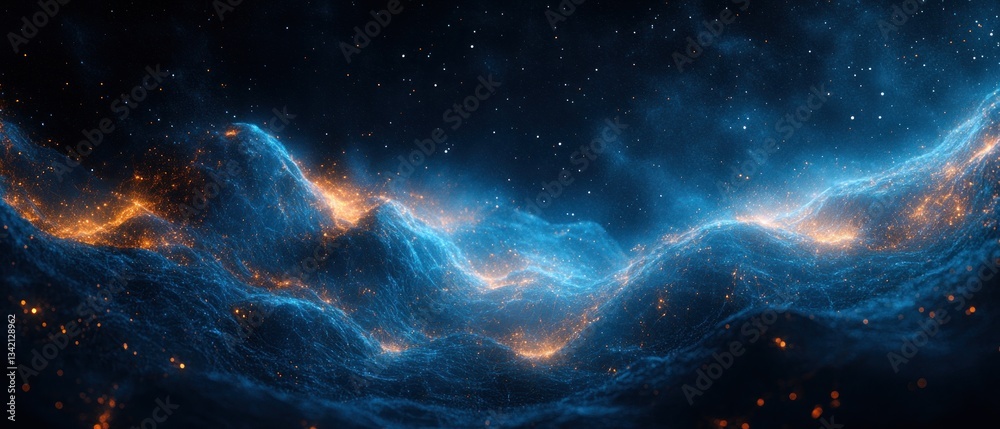 Obraz premium Celestial Landscape: Glowing Mountains under a Starry Sky