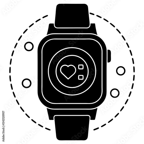 Silhouette of a modern smartwatch with a health-tracking interface