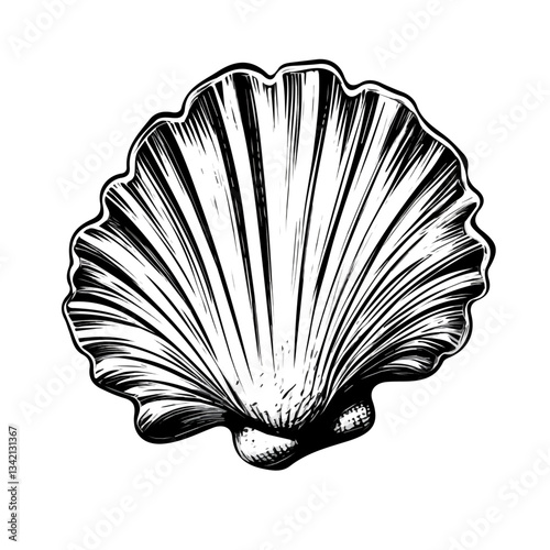 Black and white Shell symbol, perfect for tattoos, vectors, logos, isolated on a white background.