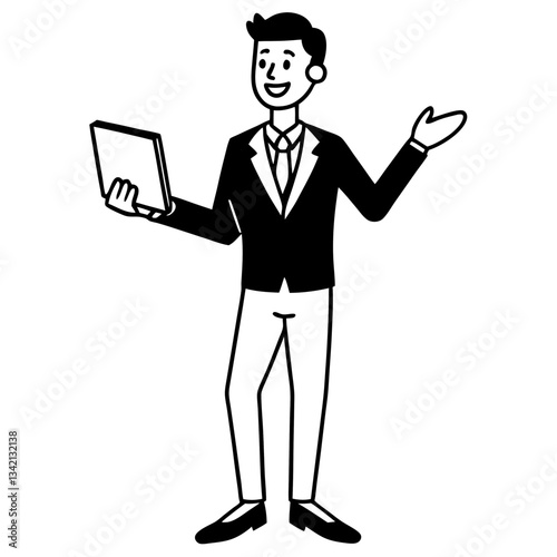 Silhouette of a tech startup founder standing confidently while presenting an innovative product 