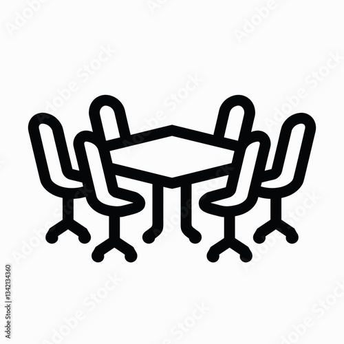 Minimalist meeting table with chairs in black and white, collaboration concept