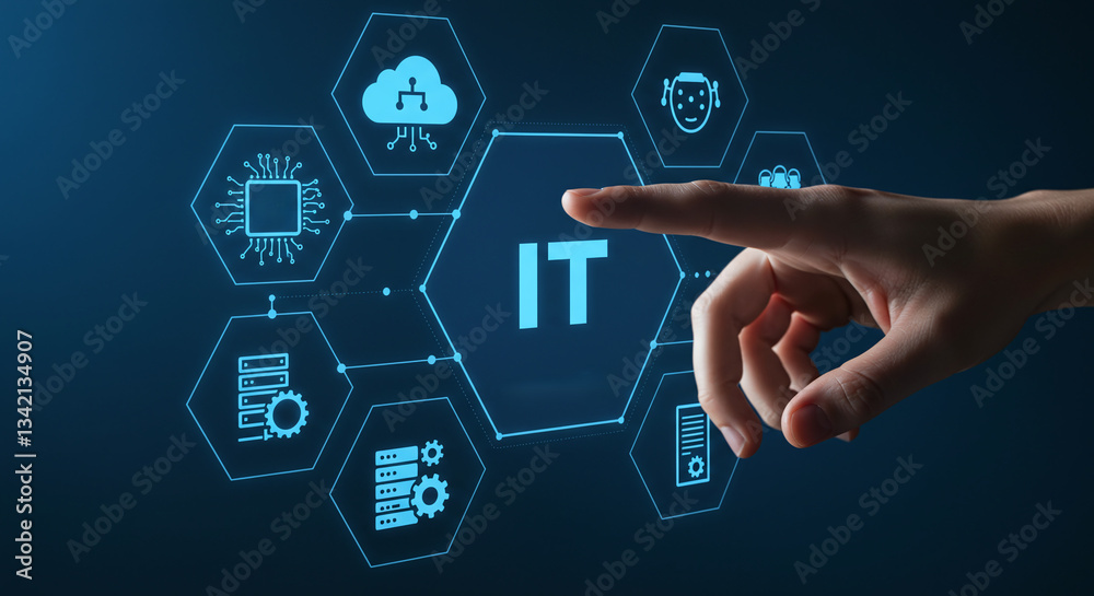 IT and Technology: A finger presses the IT and Technology: A finger presses the