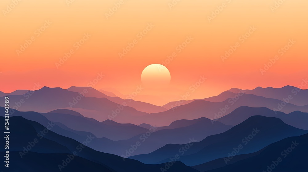 Fototapeta premium A majestic sunrise over a vast mountain range, casting a soft glow over the untouched wilderness and rugged peaks.