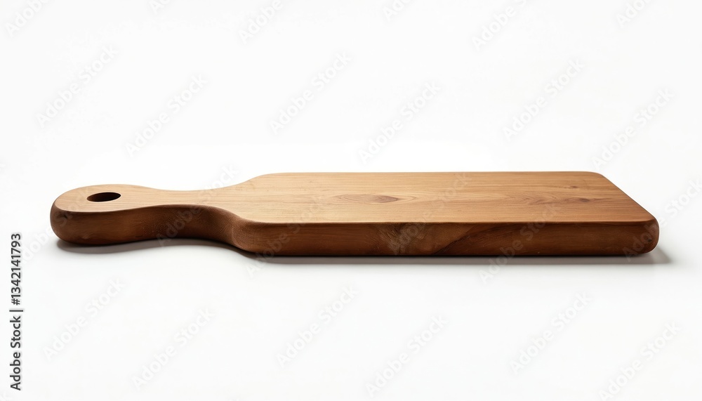 Rustic wooden chopping board with handle on white background. Kitchen cooking utensil, eco friendly surface for food preparation. Brown wood texture with natural grain, solid hardwood block with copy Rustic wooden chopping board with handle on white background. Kitchen cooking utensil, eco friendly surface for food preparation. Brown wood texture with natural grain, solid hardwood block with copy