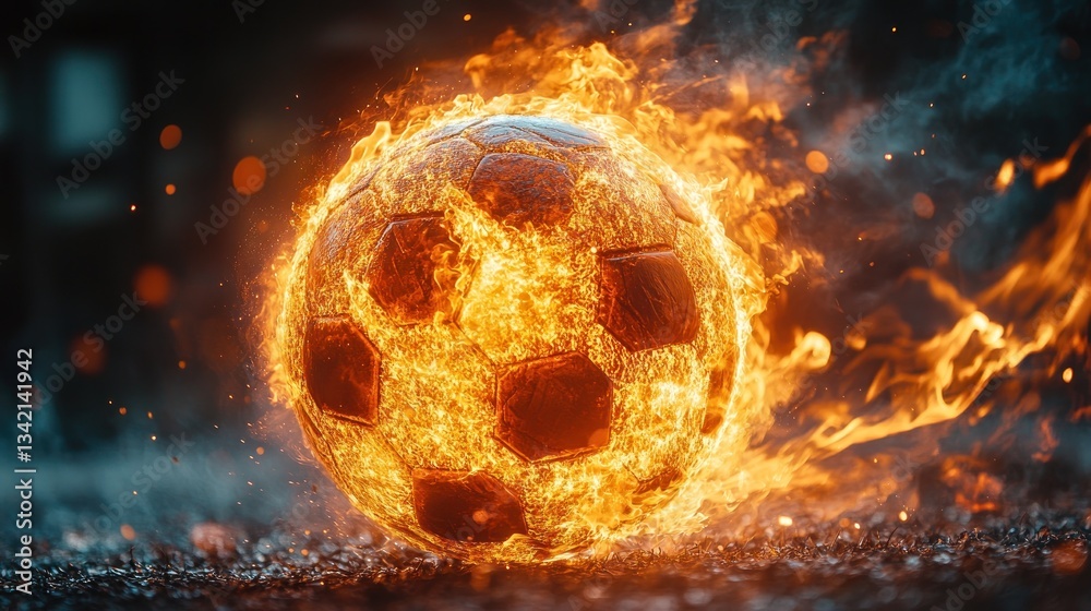 Fototapeta premium Fiery Football: A Blazing Soccer Ball