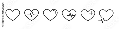 Heart icon. Heart shape vector set. Medical heath line design symbol. Vector heartbeat logo. Isolated clinic cardio sign. Romantic heart sign.