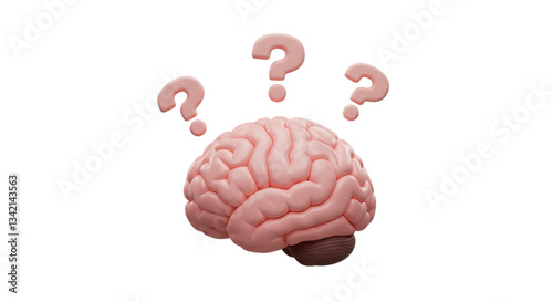 Isolated 3D Brain with Question Marks