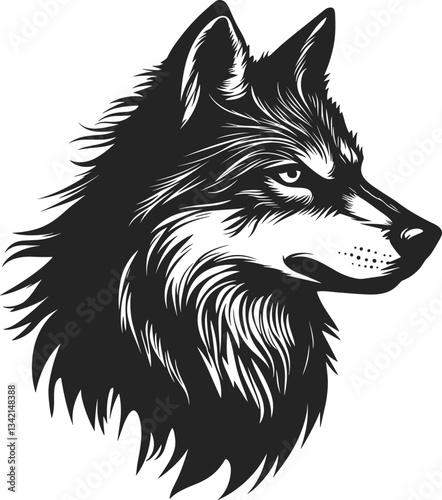Stylized Wolf Head Vector Graphic - Monochrome Design