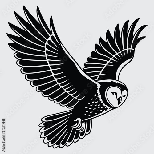 A barn owl braking with its wings image silhouette design vector art and illustration