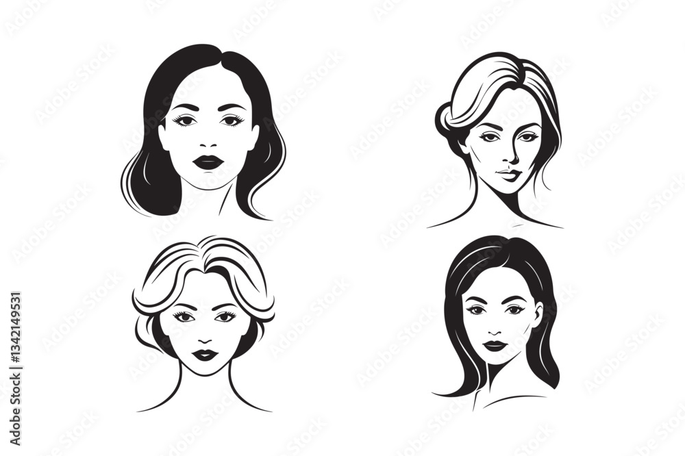 Woman Face Silhouette Vector Illustration Set for Beauty, Fashion, and Graphic Design Woman Face Silhouette Vector Illustration Set for Beauty, Fashion, and Graphic Design