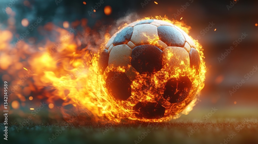 Fototapeta premium Fiery Soccer Ball: A Blazing Image of Passion and Competition