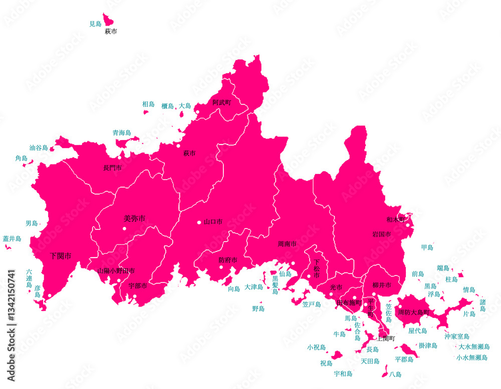 山口県 地図 マゼンタ 斑点 イラスト 山口県 地図 マゼンタ 斑点 イラスト