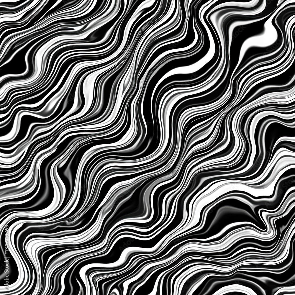 Obraz premium Seamless repeatable tile texture. Black, white abstract pattern features flowing, swirling lines evokes wind movement. Great for design, wallpaper, fabric printing, artistic applications. Evokes