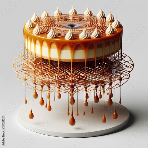 Cake of the Future – a multi-level 3D dessert with an antigravity effect, the elements of the structure float in the air thanks to an optical illusion. Thin caramel lines intertwine in a complex patte
