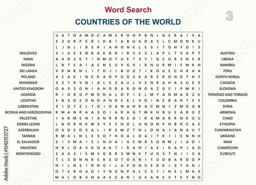 Word search puzzle game (Word find game) Countries of the World series 03