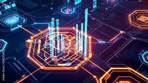 Futuristic Digital Network: Abstract Cyberpunk Cityscape