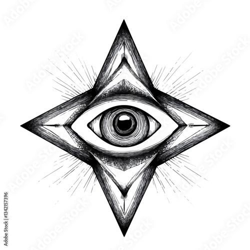 Black and white minimalist light of wisdom symbol – perfect for tattoos, logos, and vector designs. Isolated on a white background.