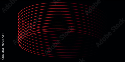 Abstract red speed light lines neon ring glowing circle round movement on black background vector illustration.