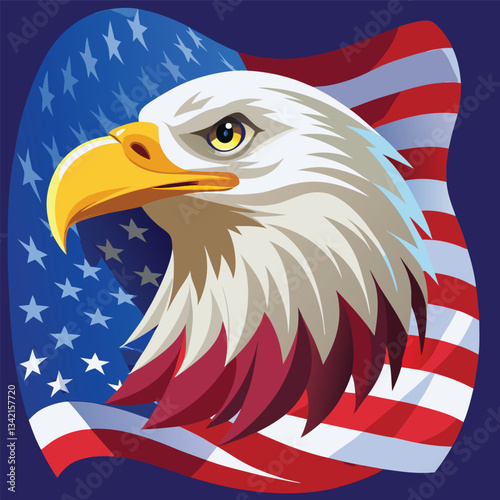Majestic American Bald Eagle Painted with Stars and Stripes