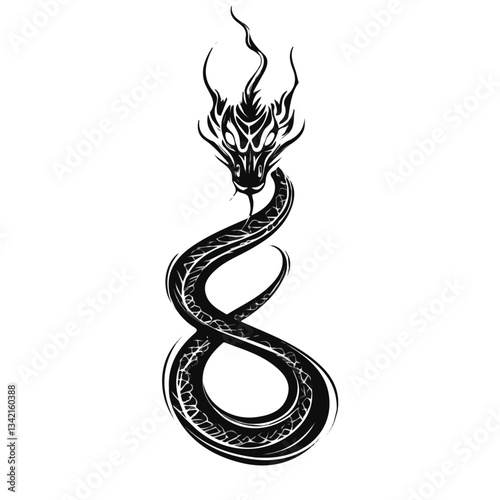 Black and white minimalist naga serpent goddess symbol – perfect for tattoos, logos, and vector designs. Isolated on a white background.