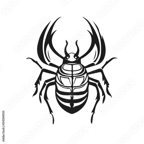 Black and white minimalist scarab symbol – perfect for tattoos, logos, and vector designs. Isolated on a white background.
