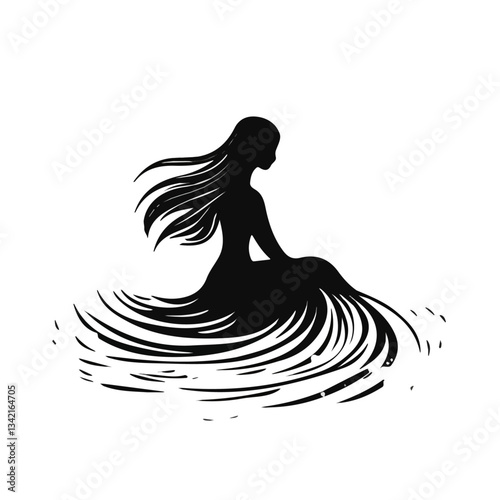 Black and white minimalist selkie symbol – perfect for tattoos, logos, and vector designs. Isolated on a white background.