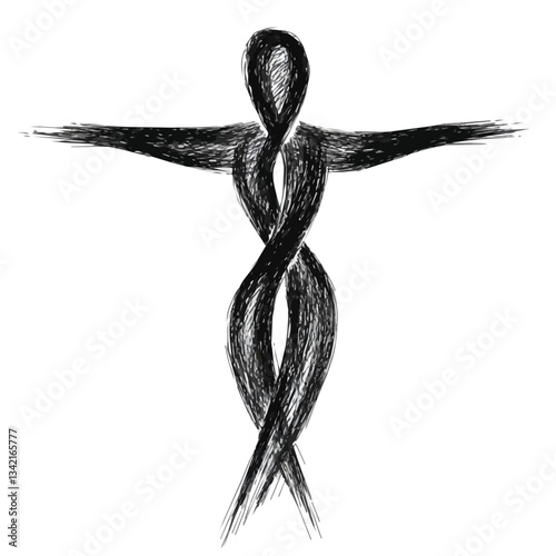 Black and white minimalist soul symbol – perfect for tattoos, logos, and vector designs. Isolated on a white background.