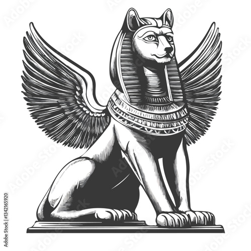 Black and white minimalist sphinx symbol – perfect for tattoos, logos, and vector designs. Isolated on a white background.