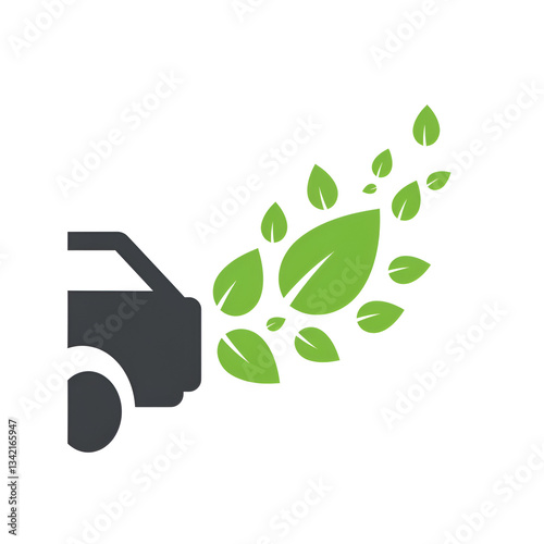 Eco Fuel Emission Icon Image with Leafy Car Exhaust