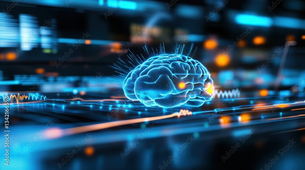 Obraz premium Neural network innovation event digital realm conceptual art futuristic environment close-up view brain connectivity