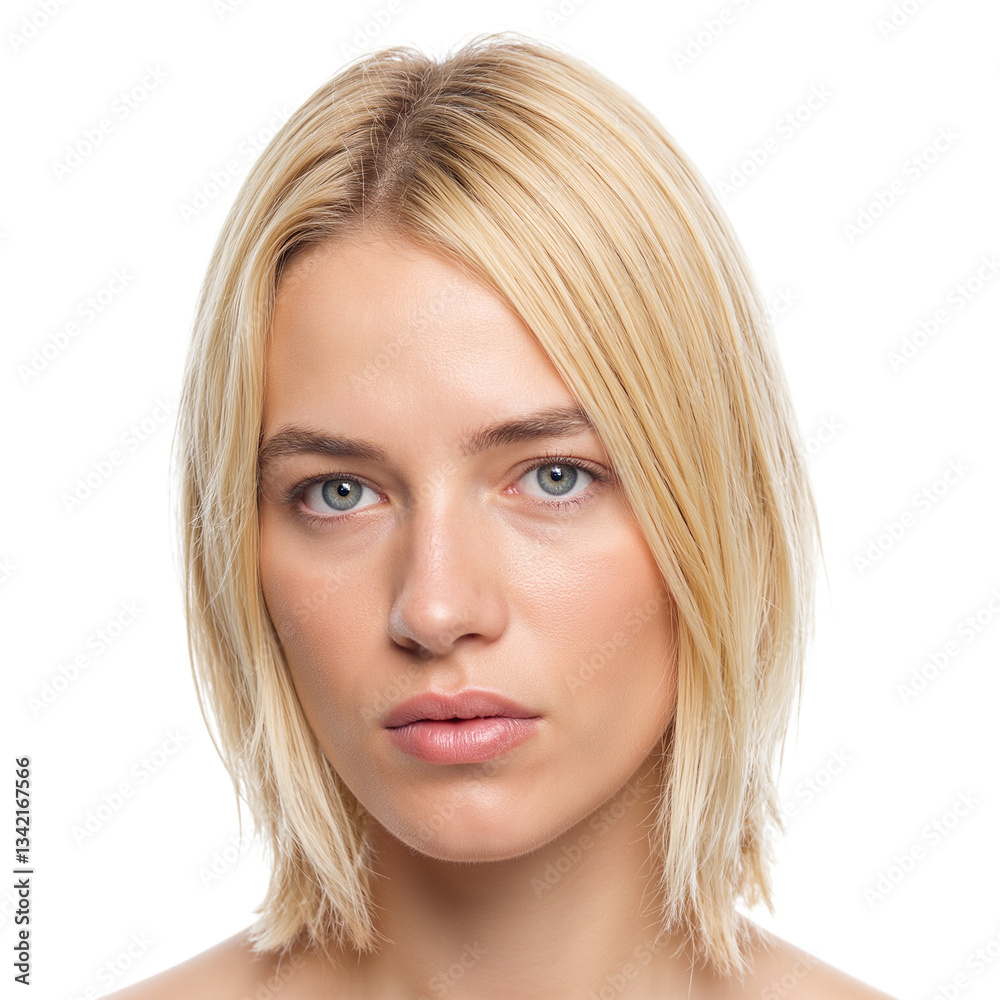 A close up portrait of a blonde woman with captivating blue eyes her expression frozen in a subtle gasp A close up portrait of a blonde woman with captivating blue eyes her expression frozen in a subtle gasp