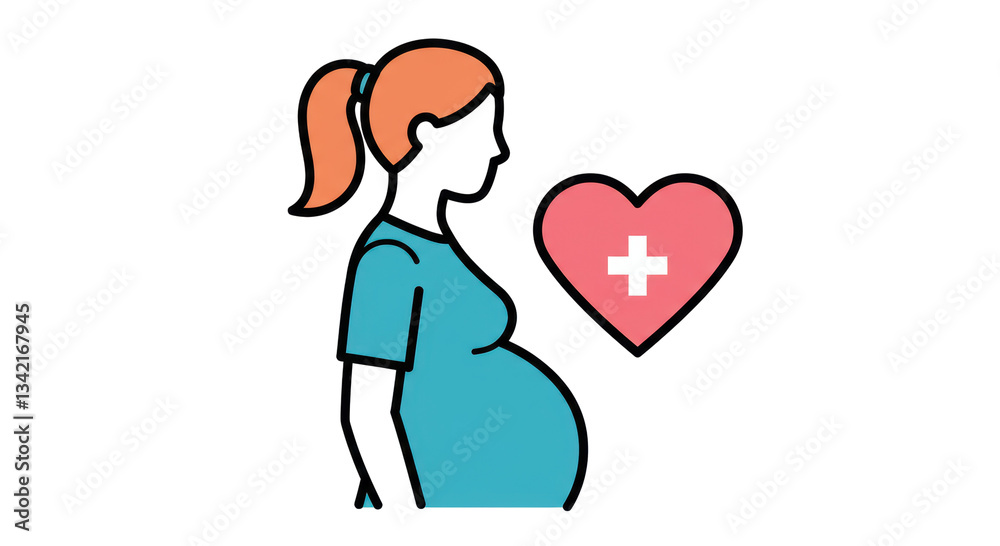 Isolated Pregnant Woman Silhouette with Heart and Cross, Symbolizing Maternity Isolated Pregnant Woman Silhouette with Heart and Cross, Symbolizing Maternity
