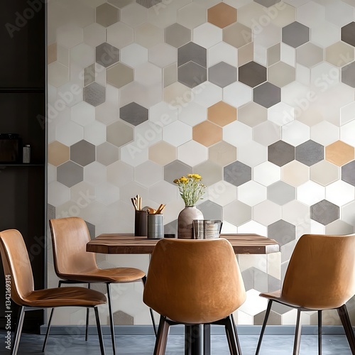 Stylish polka dot wall in contemporary home high resolution picture