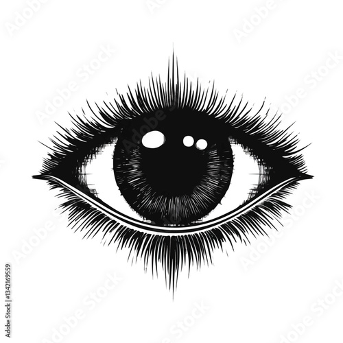 Black and white minimalist wisdom eye symbol – perfect for tattoos, logos, and vector designs. Isolated on a white background.